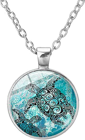 Yienate Long Chain Time Gemstone Necklace Chains Creative Sea Turtle Pendant Vintage Amber Necklace Sweater Necklace Gift Jewellery for Women and Girls