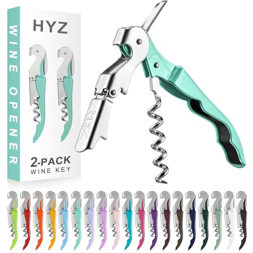 HYZ 2-Pack Wine Opener Waiter Corkscrew, Professional Wine Key for Servers, Bartender with Foil Cutter, Manual Wine Bottle Opener Double Hinged (Mint Green)