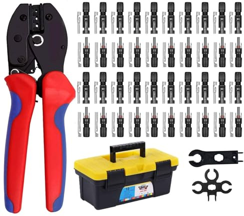 QeeHeng Solar-Steckverbinder-Kit Solar-Crimpzange + 20 Paar Männlich-Weiblich-Solar-Steckverbinder + 2 Stück Solar-Steckverbinderschlüssel, Solar-Crimper für 2,5–6,0 mm² PV-Kabel