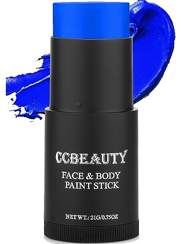 CCbeauty Neon Blue Face Paint Stick, UV Blue Face Painting Kit, Full Coverage SFX Makeup Foundation, Professional Non-Toxic Body Paint for Halloween Costume Cosplay Party, Glow In The Dark Makeup