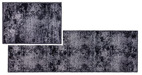 Astra Flauschige Sauberlaufmatte weich - Pure & Soft - Allover grau 2er Set 50x70 & 50x150 cm - Waschbarer Küchenteppich innen - Türmatte strapazierfähig