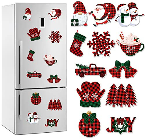 Kühlschrankmagnete, rot, schwarz, kariert, Weihnachtswichtel, Schneemann, Weihnachtsmann, Kühlschrank, magnetische Aufkleber, Dekoration, Winterurlaub für Küche, Garage, Spind, Metalltür,