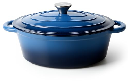 Oval Dutch Oven for Bread Baking, 4.5 Quart Non Stick Enameled Cast Iron Dutch Oven Pot with Lid, Oven Safe Oval Casserole with Lid up to 500°F for Baking, Braising, Stews, Roasting (Blue)