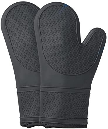 COOK WITH COLOR Silicone Oven Mitts- Heat Resistant Gloves with Soft Quilted Lining Oven Mitt Pot Holders for Cooking and BBQ, Black, Oven Mitt