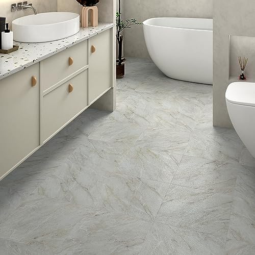 Yullpaper Suelo Vinilo Autoadhesivo Mármol Gris y Blanco Baldosas Adhesivas Suelo Lavable Vinilo Suelo Cocina Baño Losetas Autoadhesivas Vinilicas Mate Suelo Pvc Gris Blanco 30 x 30cm, 4 Piezas