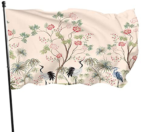 Bandiera cinese esotica, 9,6 x 1,5 m, vintage, palme, peonie, gru, uccello, airone, rosa, decorazione da giardino, portico, striscione leggero, resistente ai raggi UV