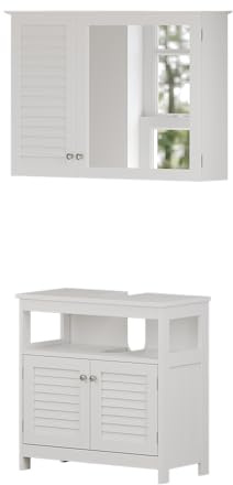 Vicco Badmöbel-Set Riad, Weiß, 60 cm | besteht aus Badspiegel und Waschbeckenunterschrank