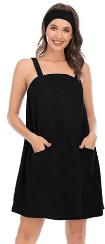 HEARTTOUCH Saunakilt Sauna Kilt Hand Towel Women's Bath Towel with Pocket Sauna Sarong Sauna Towel Cotton Microfibre Sarong Kilt Bathrobe (Black, S)