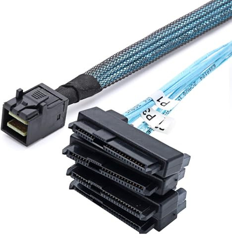 Bolwins P82CS: 1m Mini SAS SFF-8643 auf 4x SFF-8482 & 4x SATA 15pin Splitter Kabel – Festplatten Stromanschluss
