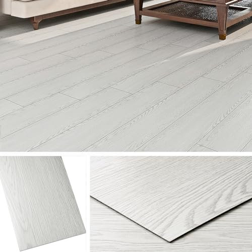 Livelynine Suelo Vinilo Autoadhesivo Color Madera Blanco 90x15 Suelo Vinilico Autoadhesivo Madera Clara Impermeable Baldosas Adhesivas Suelo Baño Vinilo Adhesivo Suelo Cocina Suelo Laminado, 18 Piezas