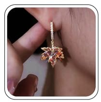 TseenYi Rote Kristall Ahornblatt Ohrringe Rubin Ahornblatt Ohrringe Gold Blätter Reif Ohrring Vintage Rot Strass Pflanze Blatt Huggie Ohrring Luxuriöse Rote Edelstein Ohrring Schmuck Für Frauen