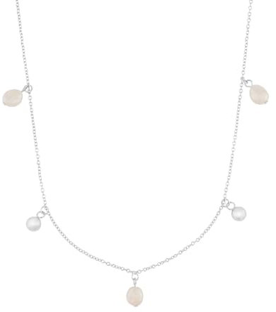 s.Oliver Kette mit Anhänger 925 Sterling Silber Damen Halsschmuck, mit Süßwasserzuchtperle, 42+3 cm, Weiß, Kommt in Schmuck Geschenk Box, 2037815