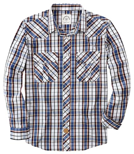 Dubinik® Westernskjorta för herrar, långärmad rutig flanellskjorta med pärlemorknappar, ledig vintage-, cowboy- och countrystil, XL