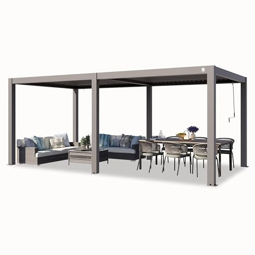 PRIMEYARD Pergola 3x6 m Aluminium Pfosten mit Lamellendach aus Aluminium graue Terrassenüberdachung