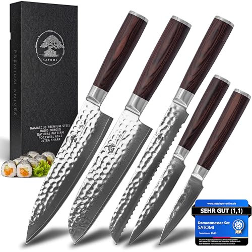 SATOMI® 5er Set Damastmesser Küchenmesser aus Damaststahl - 67 Schichten traditionell Japanischer Stil (5er Set)