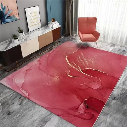 RUGMRZ Bettumrandung Teppich Flickenteppich Waschbar Wohnzimmerteppich Modern Style Rot Schlafzimmer Garten 70X140CM