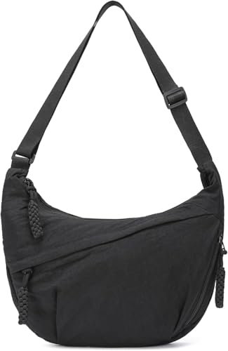 GSenhui Mezzaluna Crossbody Bag Hobo Borsa a tracolla Nylon Dumpling Borsa a tracolla con tracolla regolabile Marsupio Nylon Beige con cerniera, P1 nero
