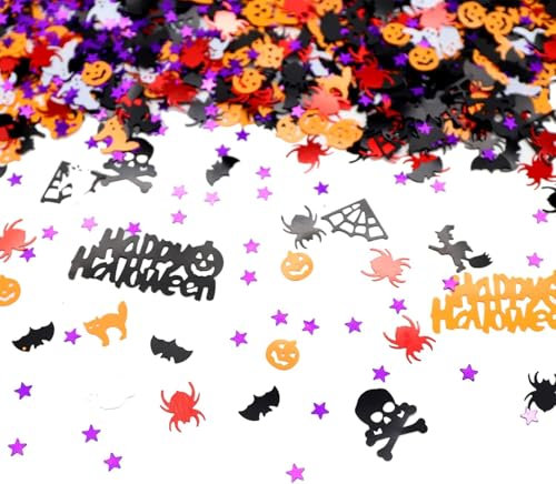 iwiio Halloween Confetti, Table Decorations, Glitter Sequins Pumpkin Bat Cat Witch Spider Confetti Scatter, 30g