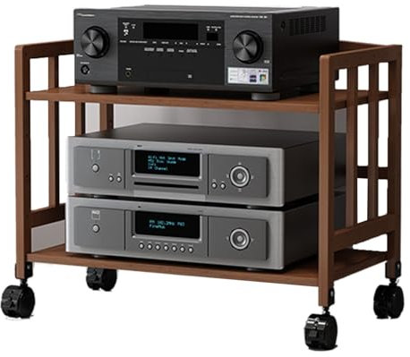 YHWKGZ Hi Fi Rack, Offenes Audio Rack Hi Fi Regal mit Wärmeableitung, Rahmenstruktur aus Massivholz, Rückseite mit Schallwand, Mehrschichtiger Phonoschrank(Walnut Color,27.5x20.6/70x53cm)