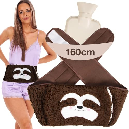 K Collection Extra Long 160 cm Hot Water Bottle Belt with Plush Waist Cover for Targeted Neck, Shoulder, Back, and Leg Warmth – Adjustable, 1 Litre Capacity, Safe & Cozy - Sloth Design