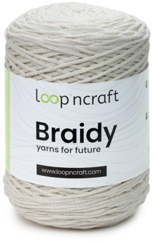 Cordino morbido per borse ad uncinetto in cotone riciclato, cordoncino 2 mm, 250gr al gomitolo, 250 metri, per borse ad uncinetto, progetti creativi e hobby (Panna)