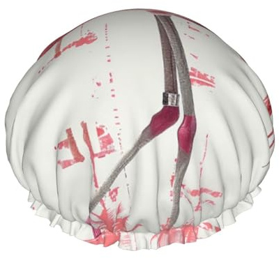 Duschhaube mit Flamingo-Druck, doppellagig, gefüttert, Duschhauben für Damen, wiederverwendbar