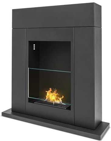 Marco Aurelio - Camino a bioetanolo da terra freestanding, biocamino da pavimento, 73x20xH75 cm colore nero