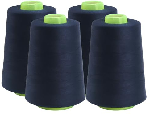 FOGAWA 4 Bobinas de Hilo de coser de 5000 Yards, 40/2, hilo de coser de poliéster para Máquina de Coser Overlock, confección, coser, acolchar (Azul oscuro 2991)