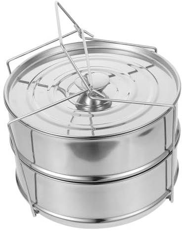 COLLBATH Cuiseur Vapeur Accessoire de Cuisson la Vapeur en Acier Inoxydable 2 Niveaux Inox Alimentaire Design Divisé Argenté pour Cuiseur à Riz