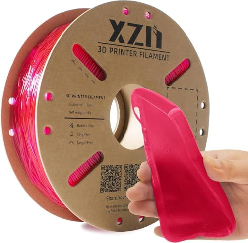 XZN TPU Filament 1.75mm für 3D-Drucker, TPU 95A Flexibel Filament 3D Drucker Filament,1kg Spule,TPU Transparent Rosa