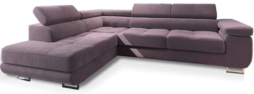Masseno Ecksofa Selva L-S mit Schlaffunktion L-Form, Glamour Sofa mit Bettkasten, Wohnzimmersofa, Couch, Soffa, Bettsofa, Couchgarnitur - Wrzosowy, Monolith 62