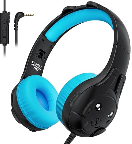 ZIUMIER kopfhörer Kinder, Kinder kopfhörer mit Kabel, 80/90 dB Lautstärkebegrenzung, mit Eingebautes Mikrofo, Audio-Sharing, Faltbare Stereo-Kopfhörer für Schule, Reisen (Schwarz/Blau)
