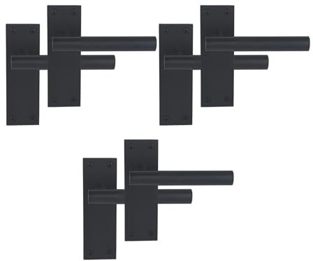 HANDLEZONE® 3 Pairs of Levada Grip Black Matt Designer Lever Latch Door Handle Set on Long Flat Backplate, for Internal Doors