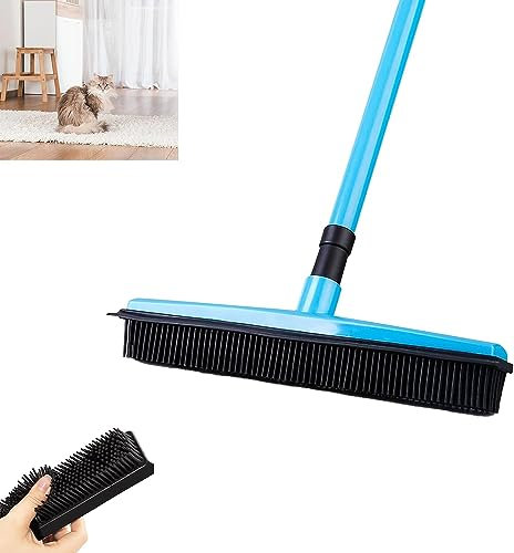 Indigo Hair Remover Broom Rubber Broom for Pet Hair Rubber Broom Pet Hair Remover Pet Hair Removal Broom Carpet Rake for Pet Hair Removal for Carpets Mats Couch (Blue)