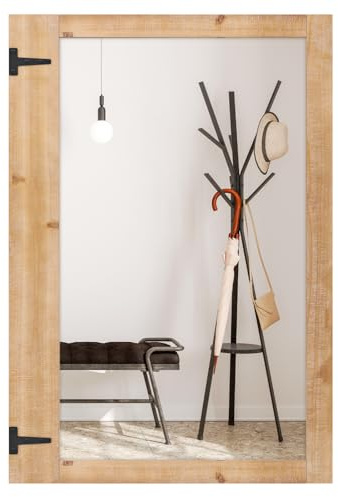 COSTWAY Miroir Mural Rectangulaire 97 x 67 cm, Grand Miroir en Bois de Sapin, Crochets en Métal, Miroir Decoration Murale pour Salon Chambre Entrée, Montage Vertical/Horizontal, Rustique