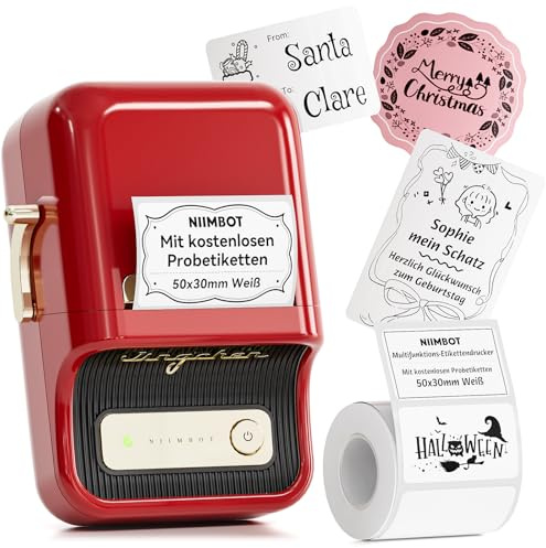 NIIMBOT B21 Etikettendrucker, Selbstklebendes Etikettiergerät Bluetooth Beschriftungsgerät Sticker Drucker Label Printer, Tragbares Label Printer für Barcode Einzelhandel Büro, Rot
