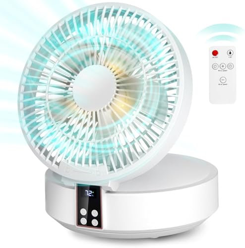 Leise USB Klein Ventilator, Tischventilator Sehr Leise und Starkem Luftstrom, Tragbarer Akku Batterie Ventilator mit LED Licht, Fernbedienung, Timer, Drehbarer, 3 Geschwindigkeiten für Büro, Camping
