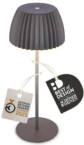 BRILONER - Riffle LED Tischlampe kabellos IP44 mit Lichtkante, Touchdimmer, Akku tauschbar, Nachttischlampe, Leselampe, LED Lampe, Akku Lampe, German Design Award Winner, 14,5x36,5 cm, Anthrazit
