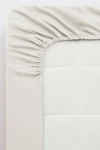 Jotex Zack Satin spännlakan – 100% högkvalitativ, exklusiv satin av ekologisk bomull GOTS certifierat spännlakan med elastiskt band – beige, 180 x 200 cm