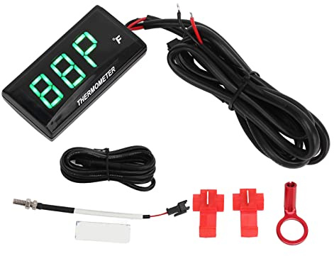LCD Motorcycle Thermometer, Ultra Thin Water Temp Meter, DC12V Temp for Universal Motorcycles, Bright Display, Warning Flash (Green (0.4mm Thickness))