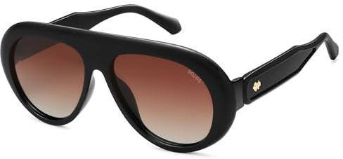 SOJOS Trendy Oversized Polarized Aviator Sunglasses Womens Men Retro Vintage 70s Style UV Protection Sun Glasses SJ2390, Black Frame/Dark Brown Grading Lens
