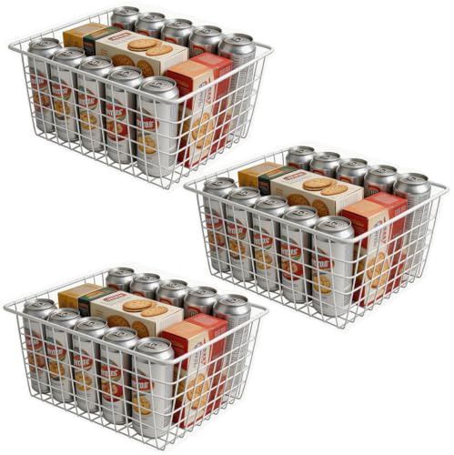 WYIPOLZI 3PCS Large Wire Storage Baskets, Chest Freezer Storage Baskets, Chest Freezer Organiser, Metal Basket for Pantry Cabinet, White