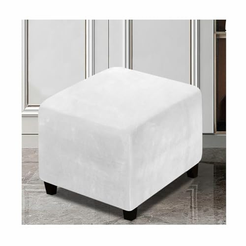 XGANGM Samt Ottomane Bezug Quadratisch40X40/45x45/50x50/60x60/70x70 /90x90/100x100CM Stretch Sitzwürfel Bezug überzug Hocker Abdeckung Quadratisch Fußhocker Bezug,Weiß,65x65x40cm