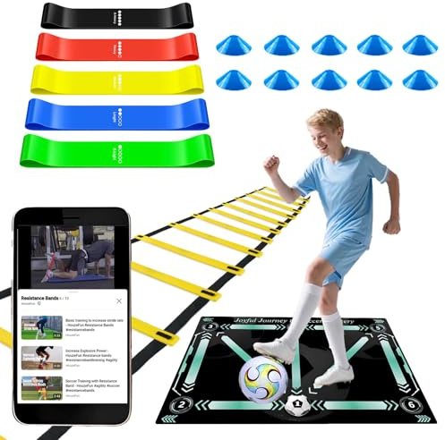 Football Training Equipment, Soccer Practice Aids with Football Training Mat, Resistance Bands, Ladder, Cones, Improve Agility, Footwork and Coordination