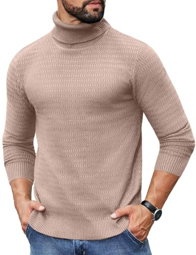 COOFANDY Jersey de Cuello Alto para Hombre Jersey de Manga Larga de Punto Fino Jersey de Cuello Alto para el Tiempo Libre Jersey básico Liso Jersey de Invierno Caqui XL