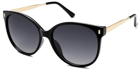 SOJOS Occhiali da sole rotondi polarizzati retrò donna uomo grande oversize Cateye trendy vintage UV400 protezione occhiali SJ2391, nero/grigio, m