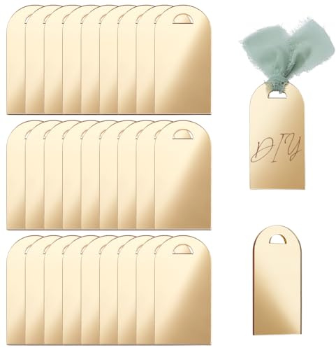 AHANDMAKER 30 Stück Spiegel Tischkarten Aus Acryl Goldfarben 1.75x3.52(1) cm Namensschilder Für Hochzeitstische Bogenförmige Hängeschilder Für Hochzeitsempfangstische Weihnachtsfeier Dekoration