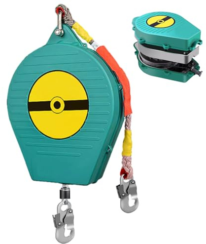 Aocay Harnais de Securite Anti Chute Toiture, 150 kg Dispositif Antichute a Rappel Automatique, Vert/Jaune Protection Antichute Rétractable Travaux sur Toit et Aériens(Vert,10 Mètres)