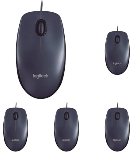 Logitech M90 Ratón con Cable USB, Seguimiento Óptico 1000 dpi, Ambidiestro, PC, Mac, Portátil, Negro (Paquete de 5)