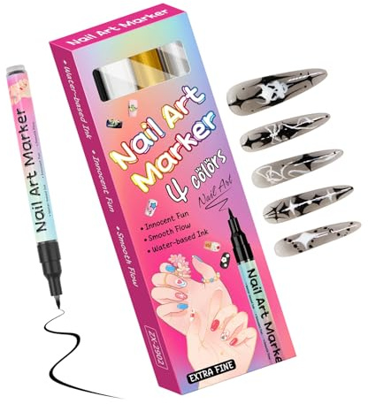 Penne per Unghie Set di Strumenti per Unghie Portatili e a Lunga Durata 4 | Per Disegno Pittura Puntinatura e Delineatore per Tratteggio Decorazioni Casa e Salon